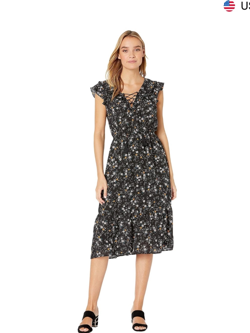 Jack by BB Dakota Black Floral Lace-Up Midi Dress